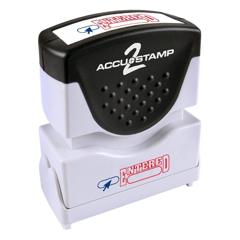 AccuStamp - ACCU-STAMP2 Message Stamp with Shutter  2-Color  ENTERED  1-5/8"" x 1/2"" Impression  Pre-Ink  Red and Blue Ink (035544) - Image 1
